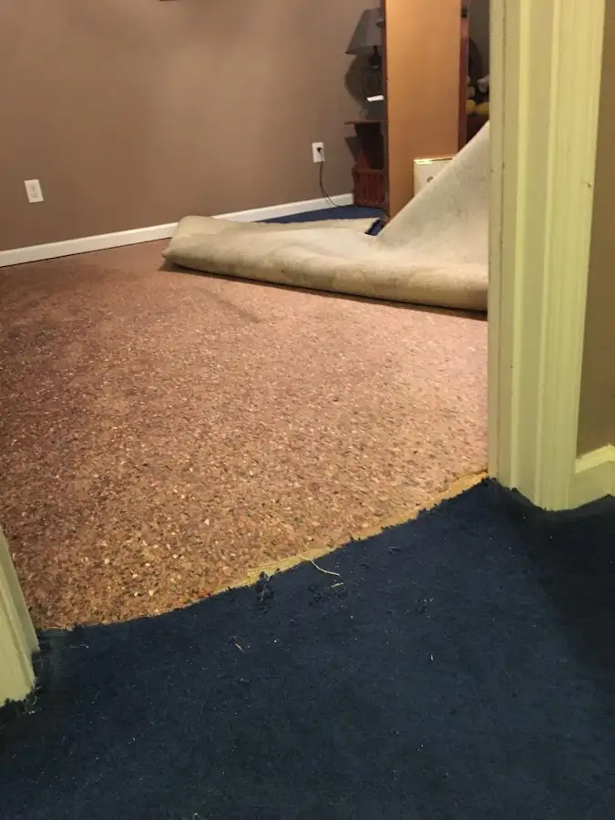 Carpet pad removal revealing water damage during Drying & Dehumidification in Union Gap